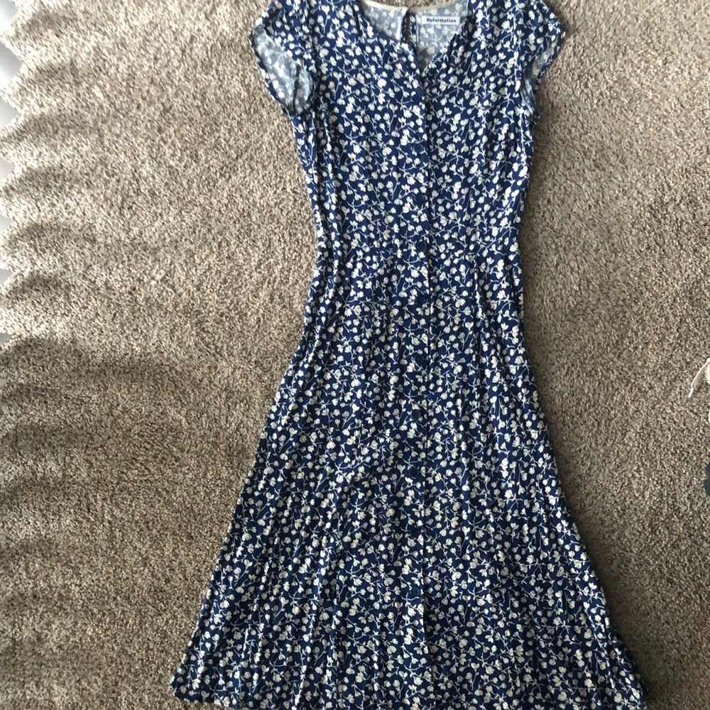 Reformation Blue and White Floral Midi Dress